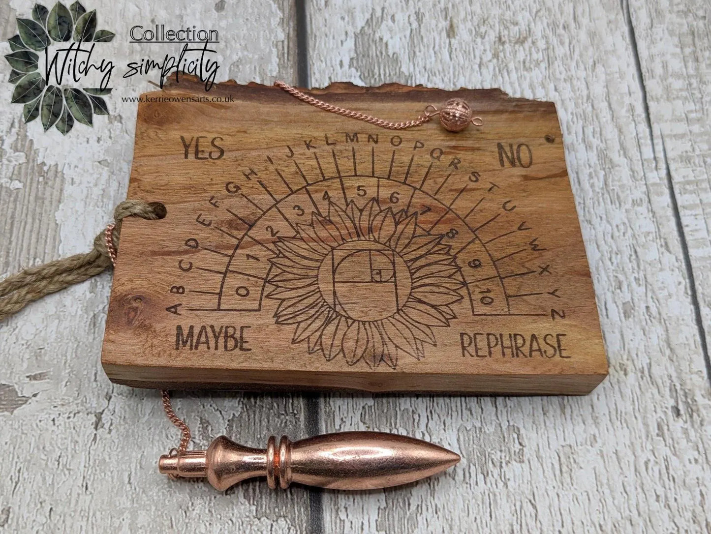 Alder wood pendulum divination board With sunflower design.