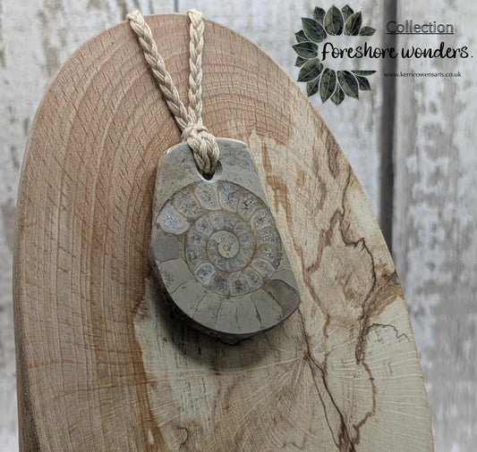 Jurassic Charmouth Ammonite Pendant – Calcite-Crystal in Limestone Fossil Necklace - Natural history - Fibonacci sequence amulet.
