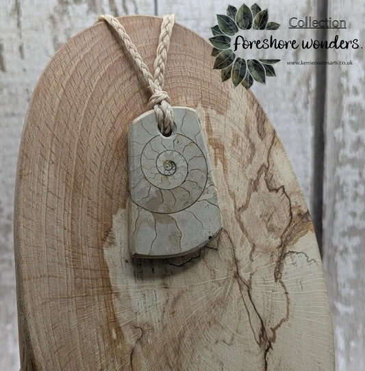 Jurassic Charmouth Ammonite Pendant – Calcite-Crystal in Limestone Fossil Necklace - Natural history - Fibonacci sequence amulet.