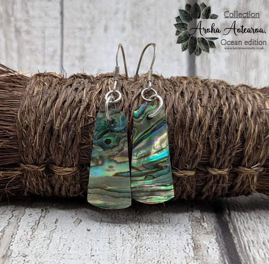 Paua Shell Roimata Earrings, NZ Abalone Teardrop Dangles with 925 Sterling Silver Hooks, Maori Inspired Ocean Jewellery, Reclaimed Eco Gift.