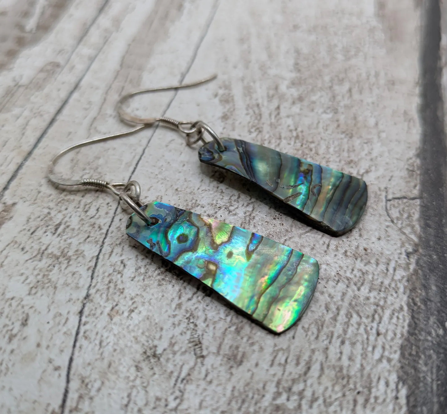 Paua Shell Roimata Earrings, NZ Abalone Teardrop Dangles with 925 Sterling Silver Hooks, Maori Inspired Ocean Jewellery, Reclaimed Eco Gift.