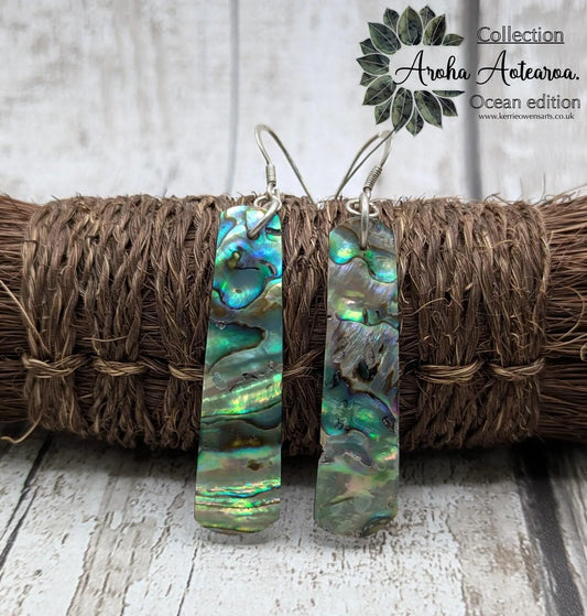 Pāua Shell Roimata Earrings, NZ Abalone Teardrop Dangles with 925 Sterling Silver Hooks, Māori Inspired Ocean Jewellery | Reclaimed Eco Gift