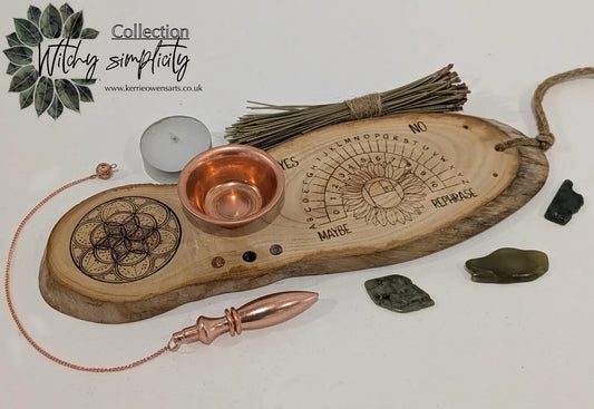 Ash wood pendulum dowsing pendulum board laser printed, with sunflower design.