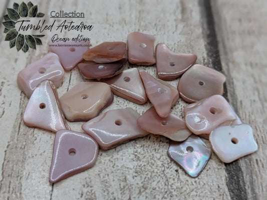 20 centre drilled New Zealand pink fresh water mussel beads.