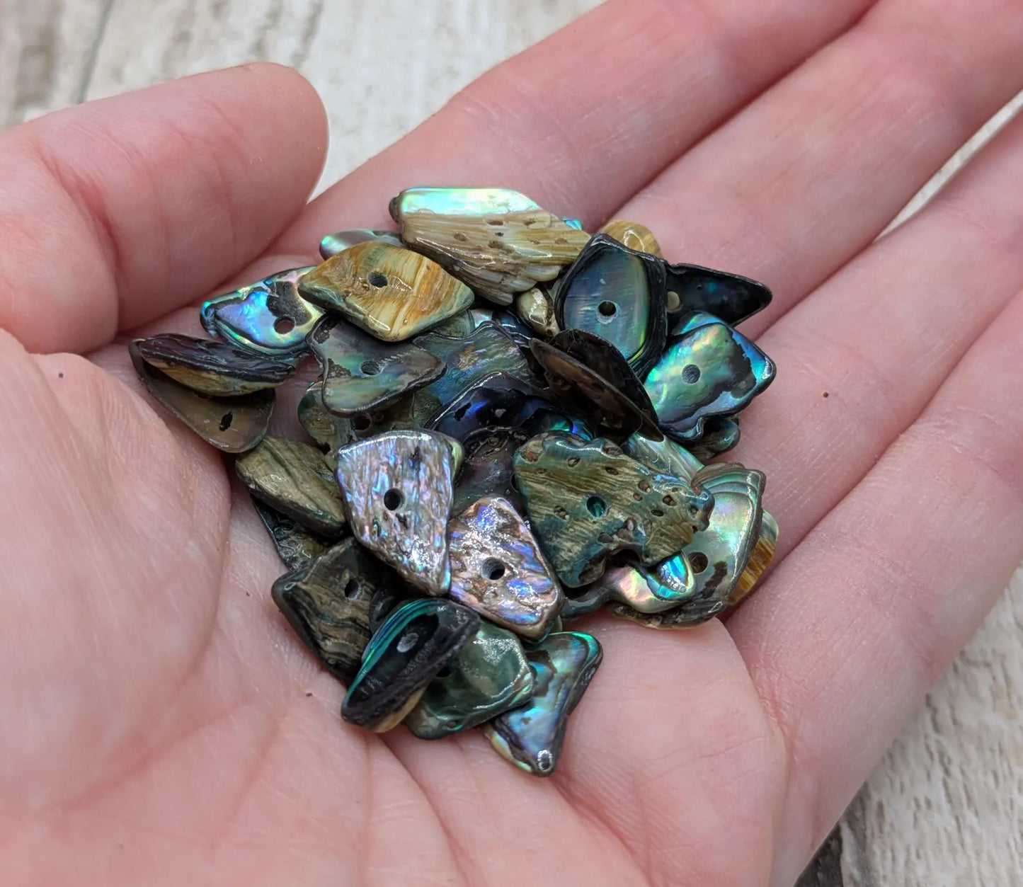 20 New Zealand rainbow pāua abalone shell central tiny beads.