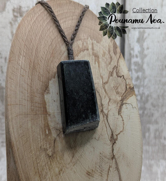 New Zealand Pounamu Nephrite Jade Rectangle Pendant – Raw Live Edge, Sparkling Greenstone