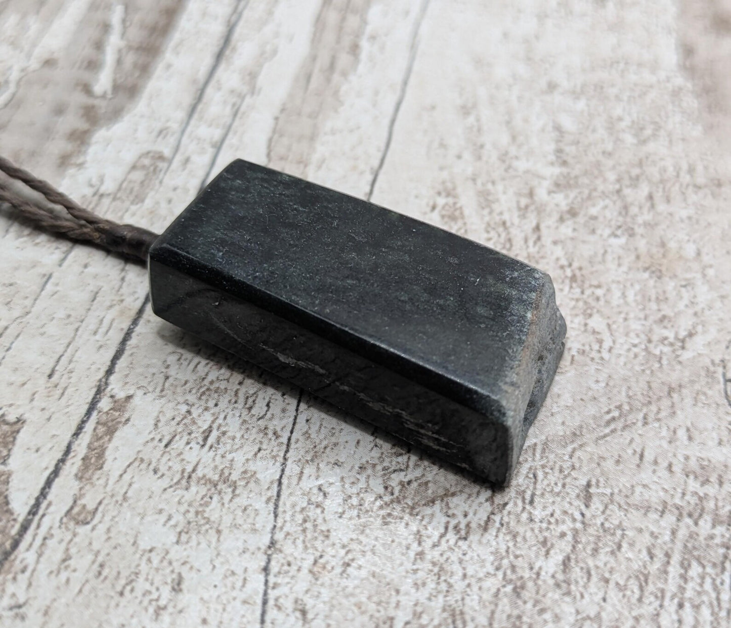 New Zealand Pounamu Nephrite Jade Rectangle Pendant – Raw Live Edge, Sparkling Greenstone