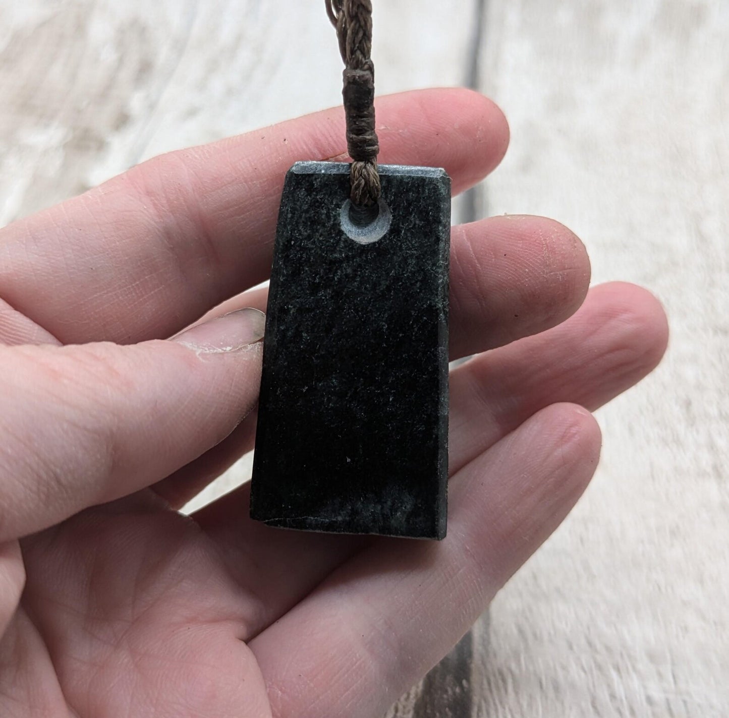 New Zealand Pounamu Nephrite Jade Rectangle Pendant – Raw Live Edge, Sparkling Greenstone