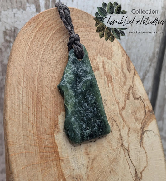 Tumble polished New Zealand Pounamu Jade Necklace – Raw Greenstone Offcut crystal Pendant on Cord, simple spiritual jewellery.