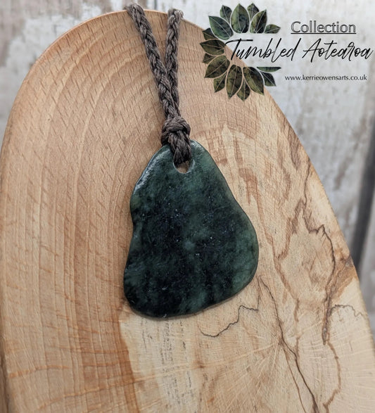 Tumble polished New Zealand Pounamu Jade Necklace – Raw Greenstone Offcut crystal Pendant on Cord, simple spiritual jewellery.