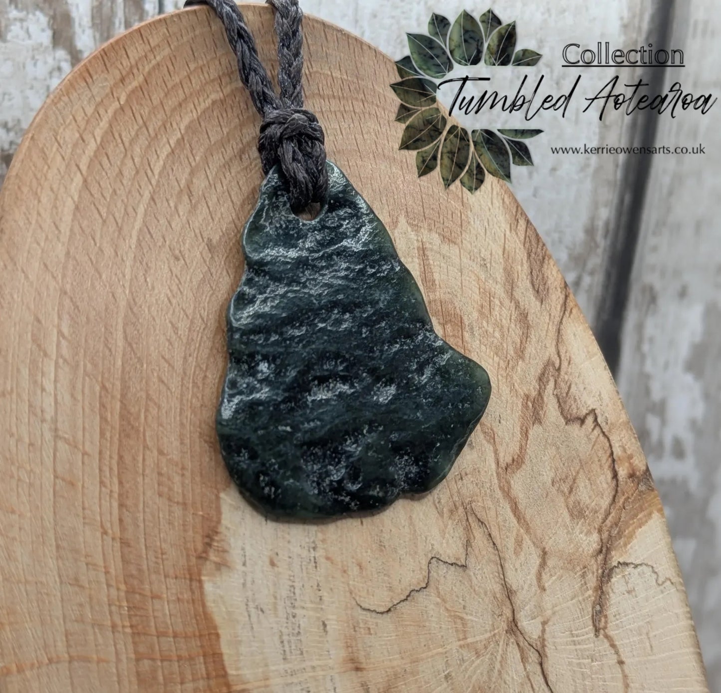Tumble polished New Zealand Pounamu Jade Necklace – Raw Greenstone Offcut crystal Pendant on Cord, simple spiritual jewellery.