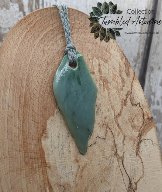Tumble polished New Zealand Pounamu Jade Necklace – Raw Greenstone Offcut crystal Pendant on Cord, simple spiritual jewellery.