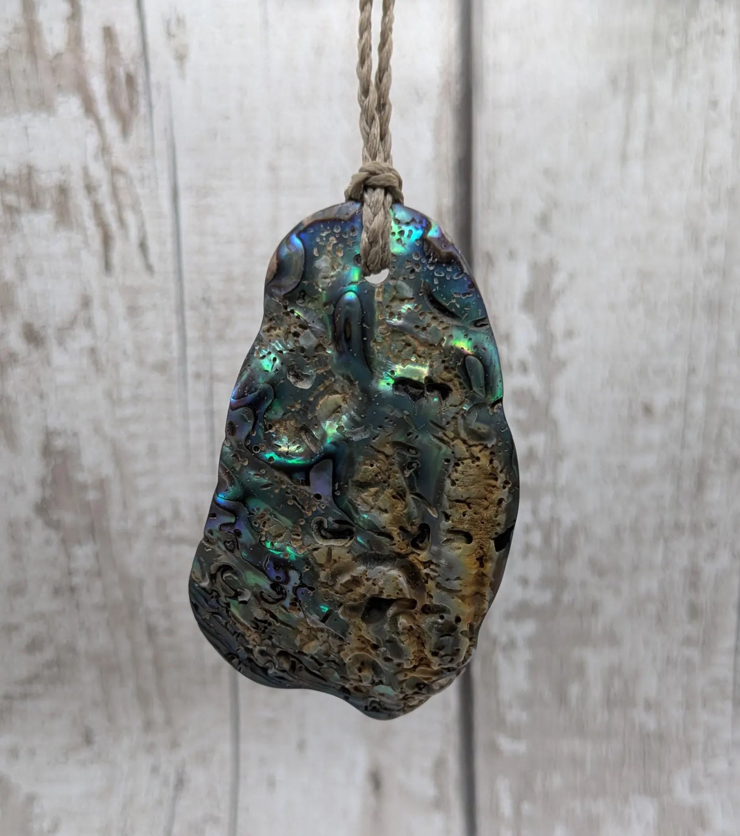 Large Freeform NZ Pāua Shell Pendant – Iridescent Abalone Statement Necklace, Natural statement Beach Jewellery.