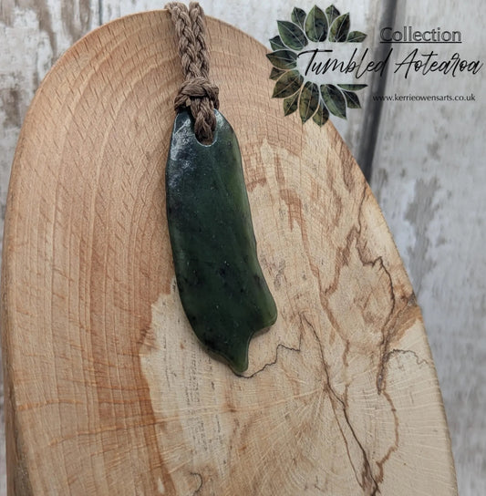 Tumble polished New Zealand Pounamu Jade Necklace – Raw Greenstone Offcut crystal Pendant on Cord, simple spiritual jewellery.