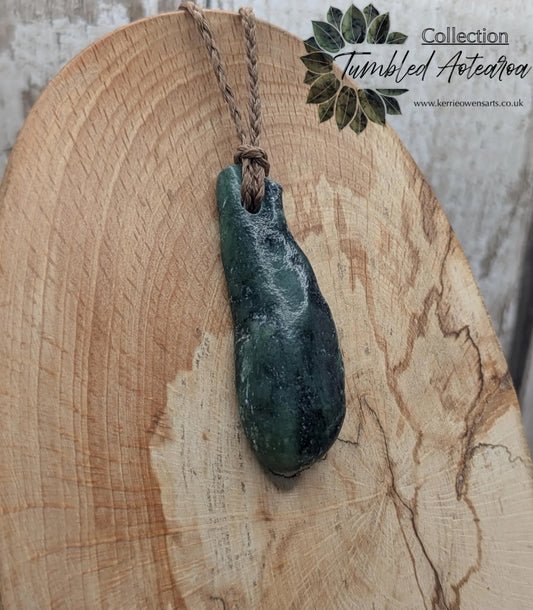 Tumble polished New Zealand Pounamu Jade Necklace – Raw Greenstone Offcut crystal Pendant on Cord, simple spiritual jewellery.