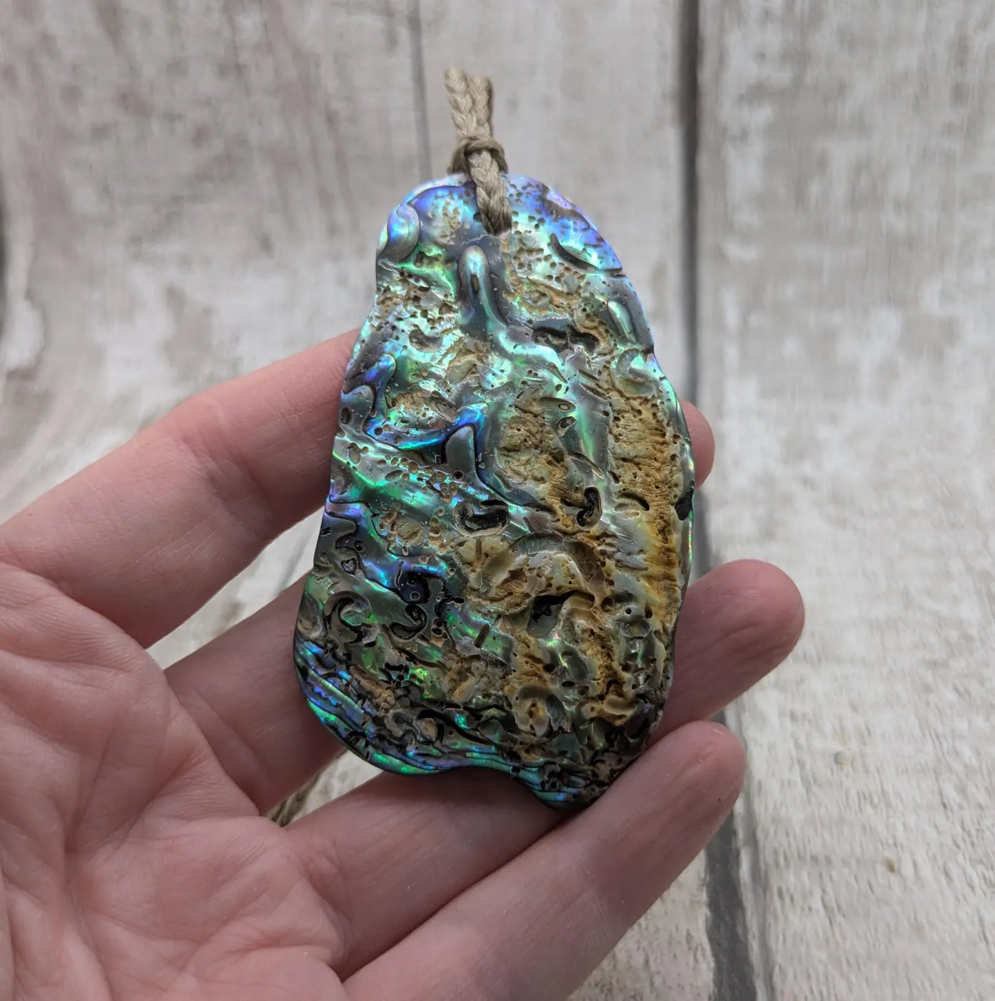 Large Freeform NZ Pāua Shell Pendant – Iridescent Abalone Statement Necklace, Natural statement Beach Jewellery.
