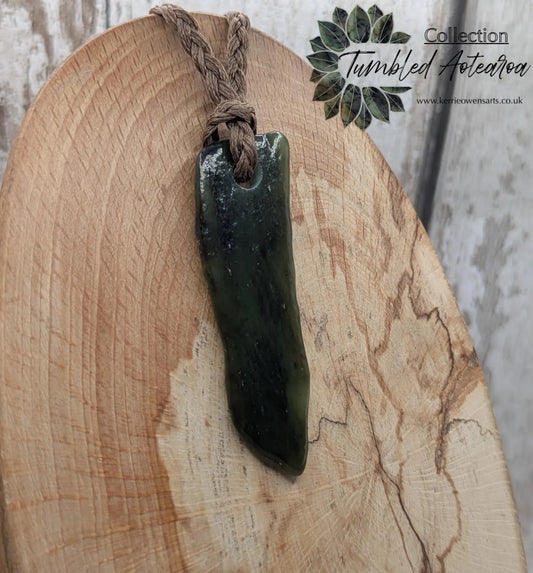 Tumble polished New Zealand pounamu greenstone jade pendant