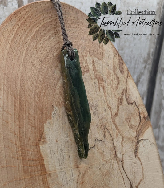 Tumble polished New Zealand Pounamu Jade Necklace – Raw Greenstone Offcut crystal Pendant on Cord, simple spiritual jewellery.