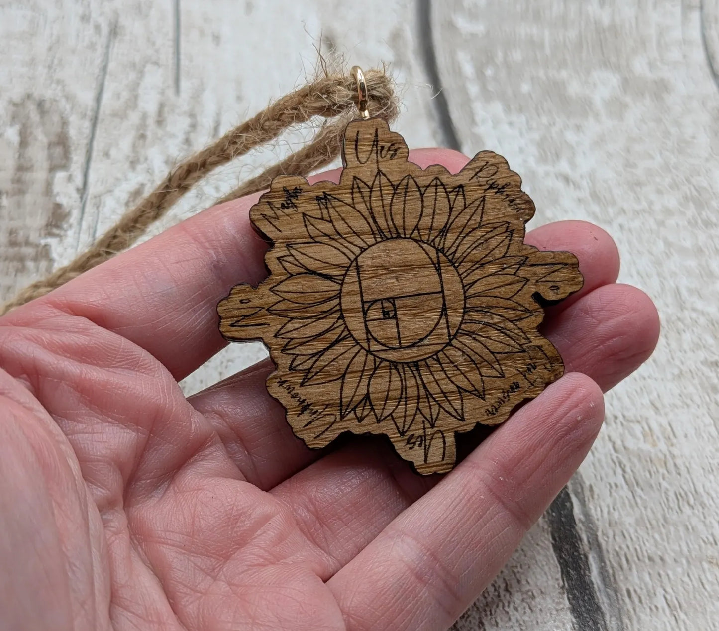 Tiny travel sized sunflower pendulum board, laser printed.