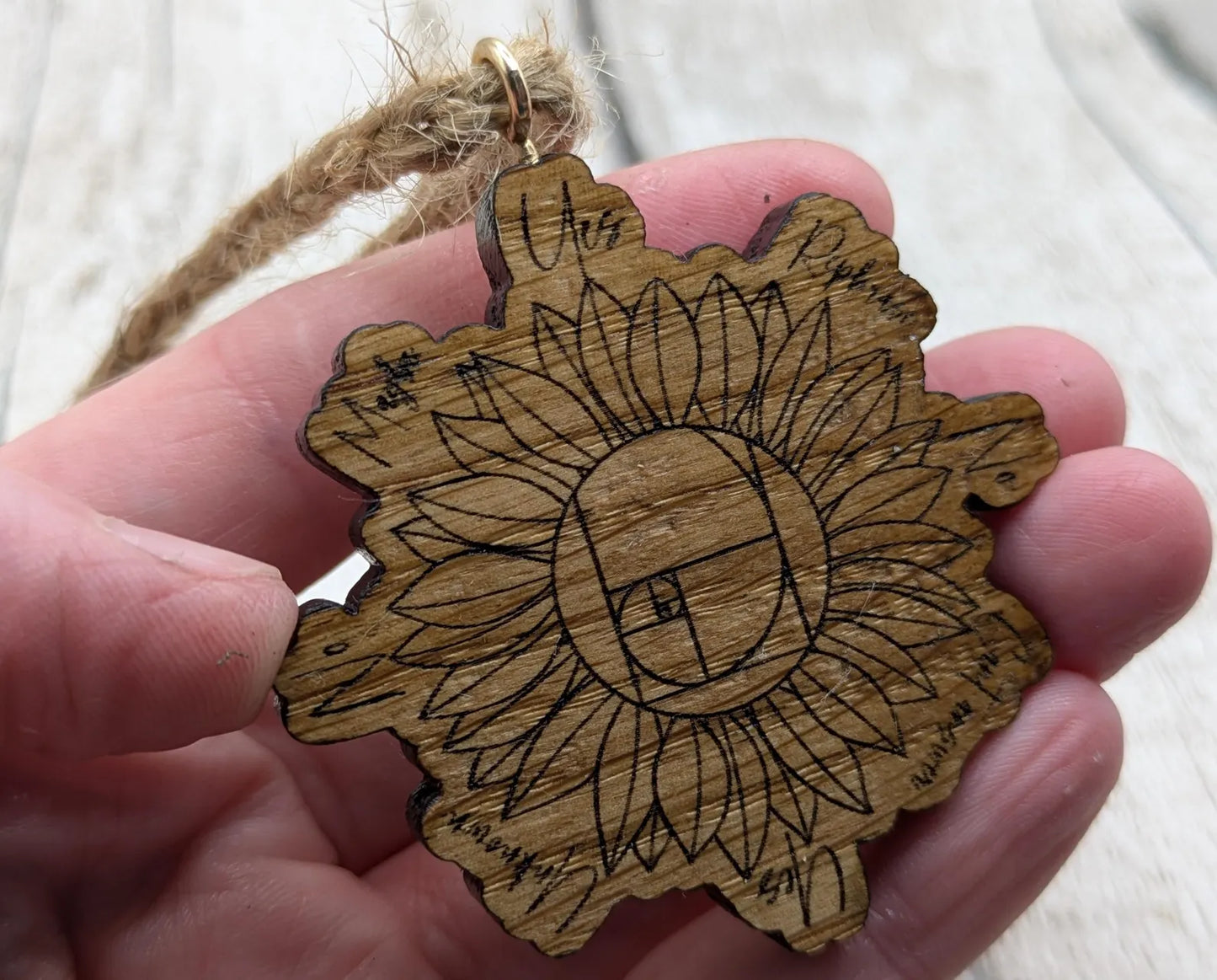 Tiny travel sized sunflower pendulum board, laser printed.