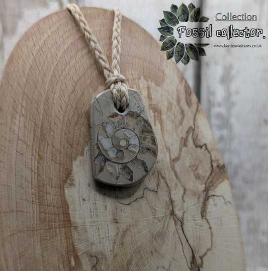 Jurassic Charmouth Ammonite Pendant – Calcite-Crystal in Limestone Fossil Necklace - Natural history - Fibonacci sequence amulet.