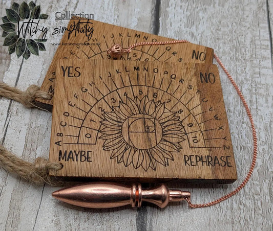 Travel, pocket sized Oakwood laser printed pendulum board.