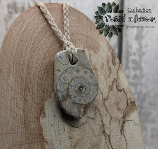 Jurassic Charmouth Ammonite Pendant – Calcite-Crystal in Limestone Fossil Necklace - Natural history - Fibonacci sequence amulet.