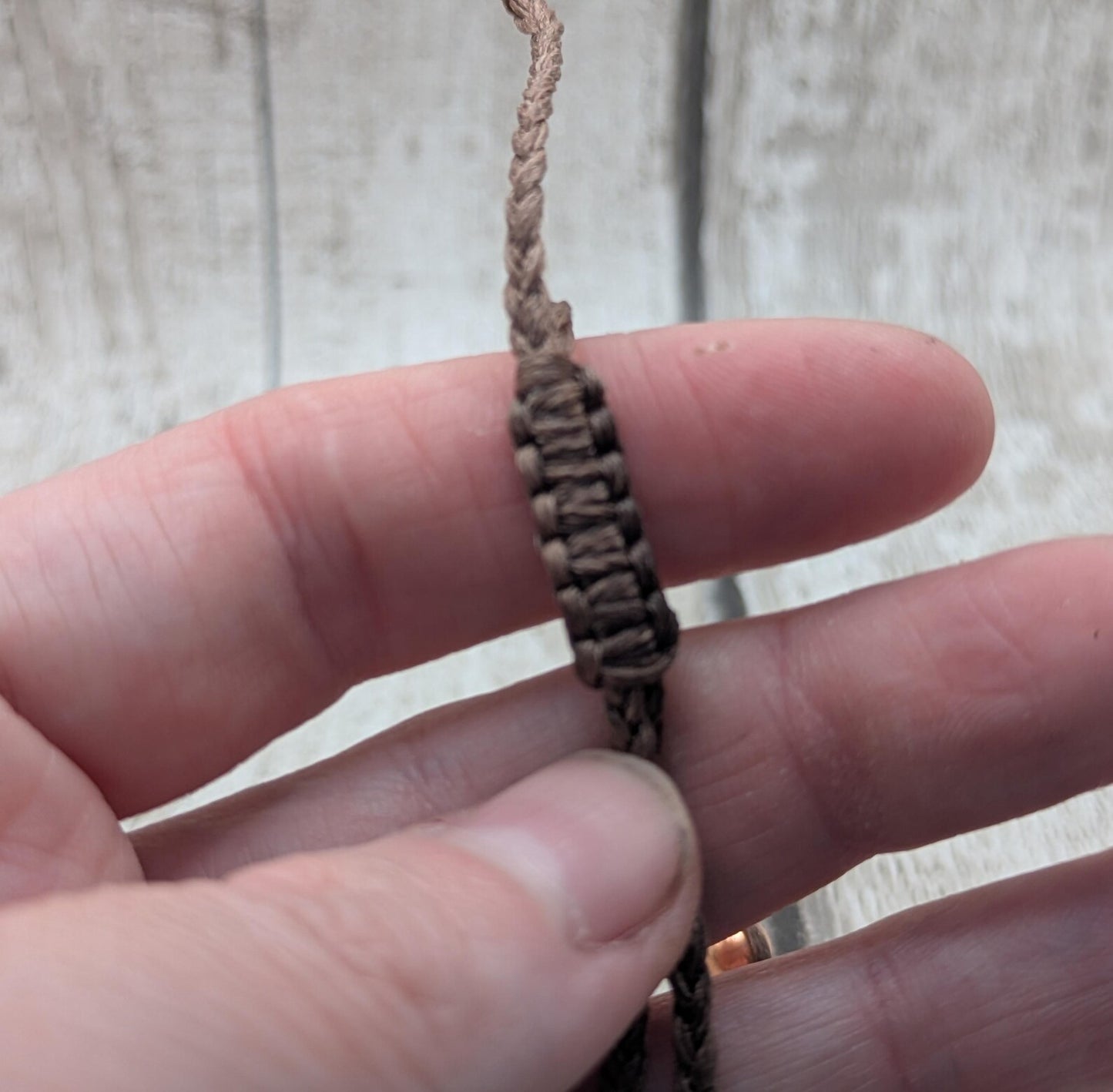 Copper macramé beaded adjustable bracelet.
