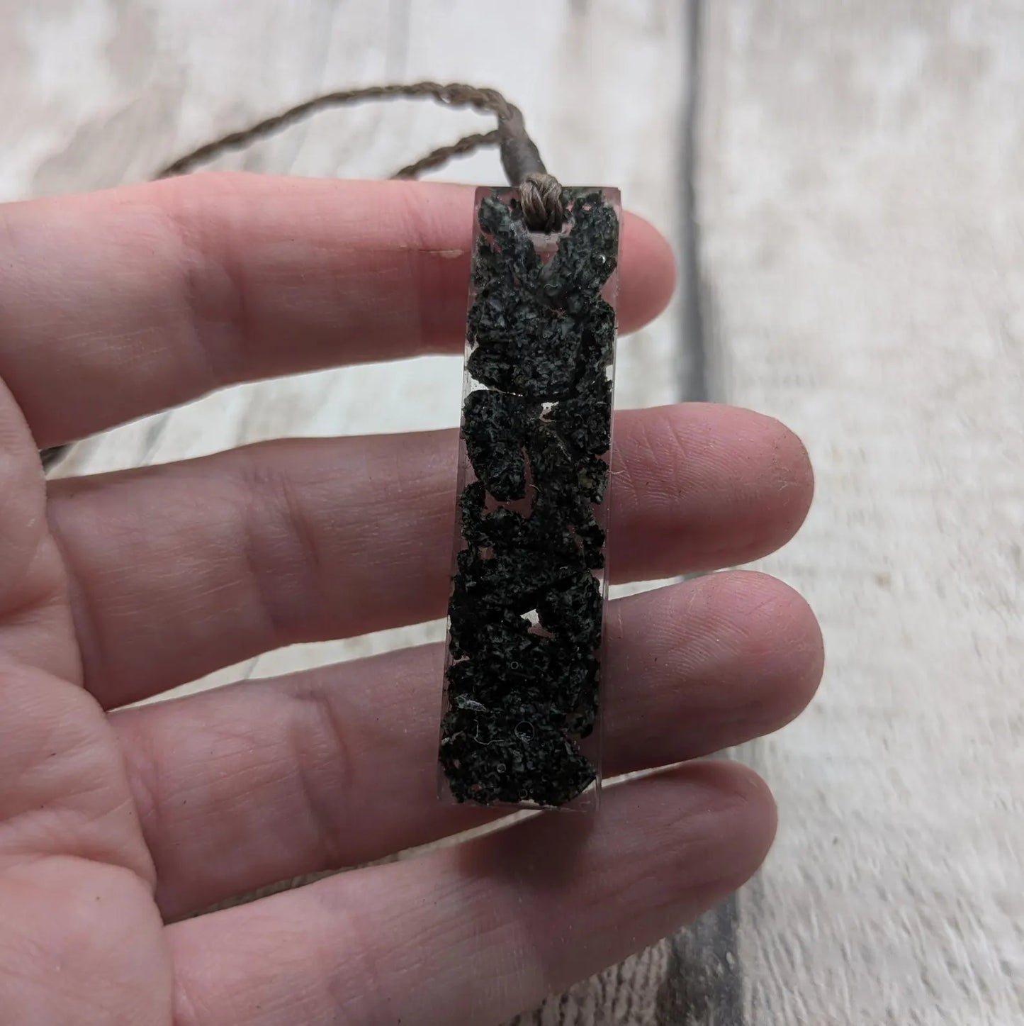 preselli bluestone Stonehenge rock pendant in resin.