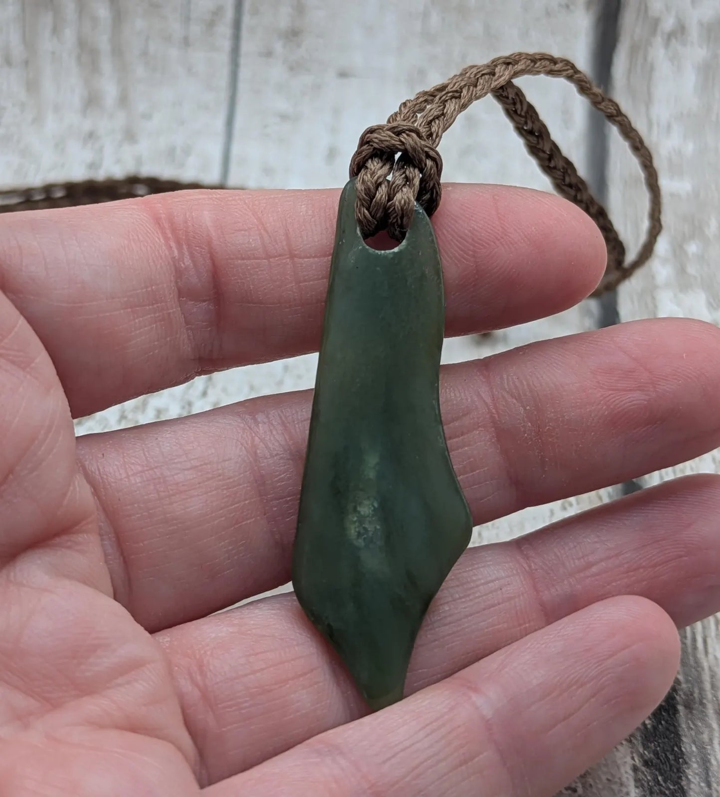 Large tumble Polished new Zealand pounamu greenstone jade pendant.