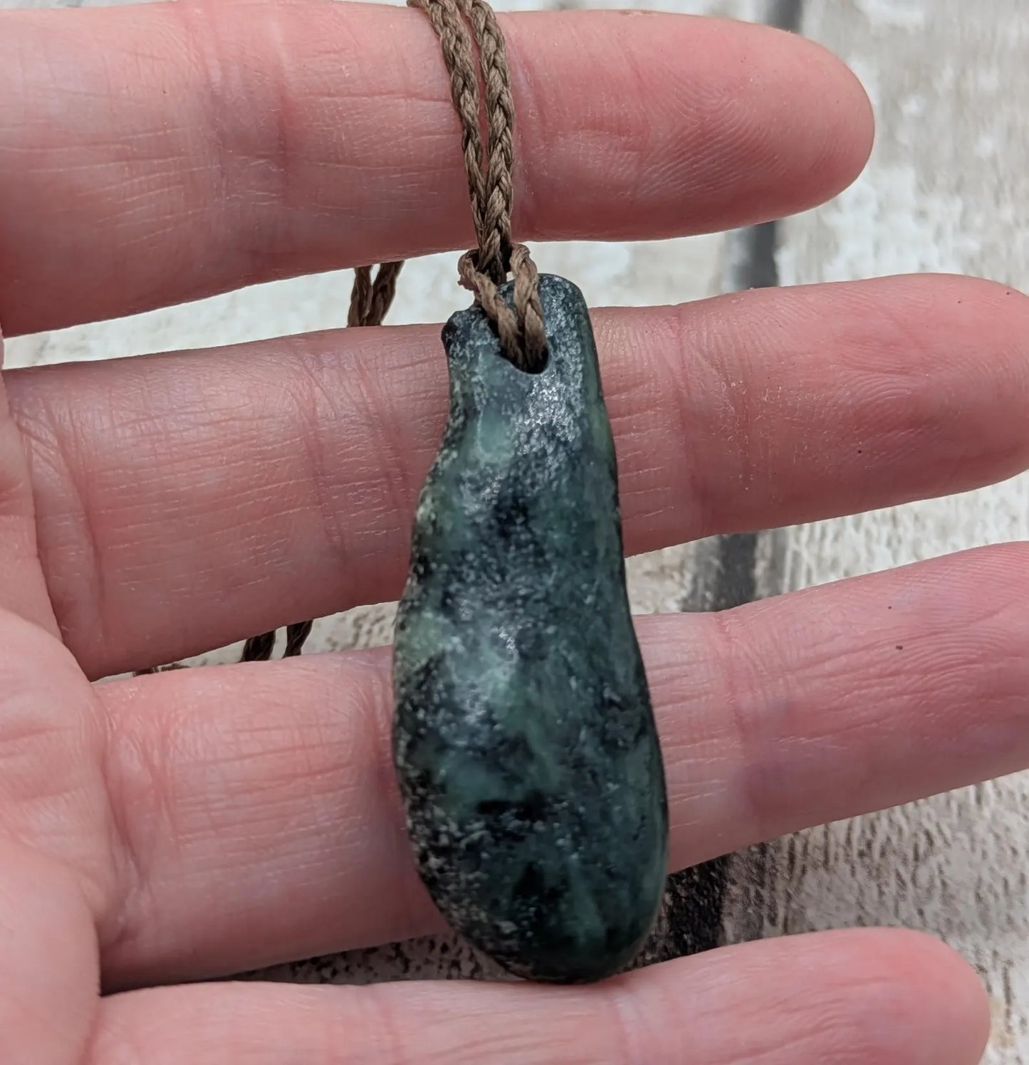 Tumble polished New Zealand Pounamu Jade Necklace – Raw Greenstone Offcut crystal Pendant on Cord, simple spiritual jewellery.