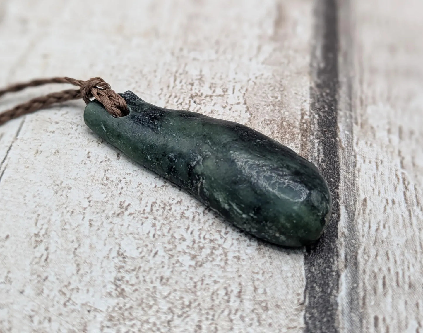 Tumble polished New Zealand Pounamu Jade Necklace – Raw Greenstone Offcut crystal Pendant on Cord, simple spiritual jewellery.