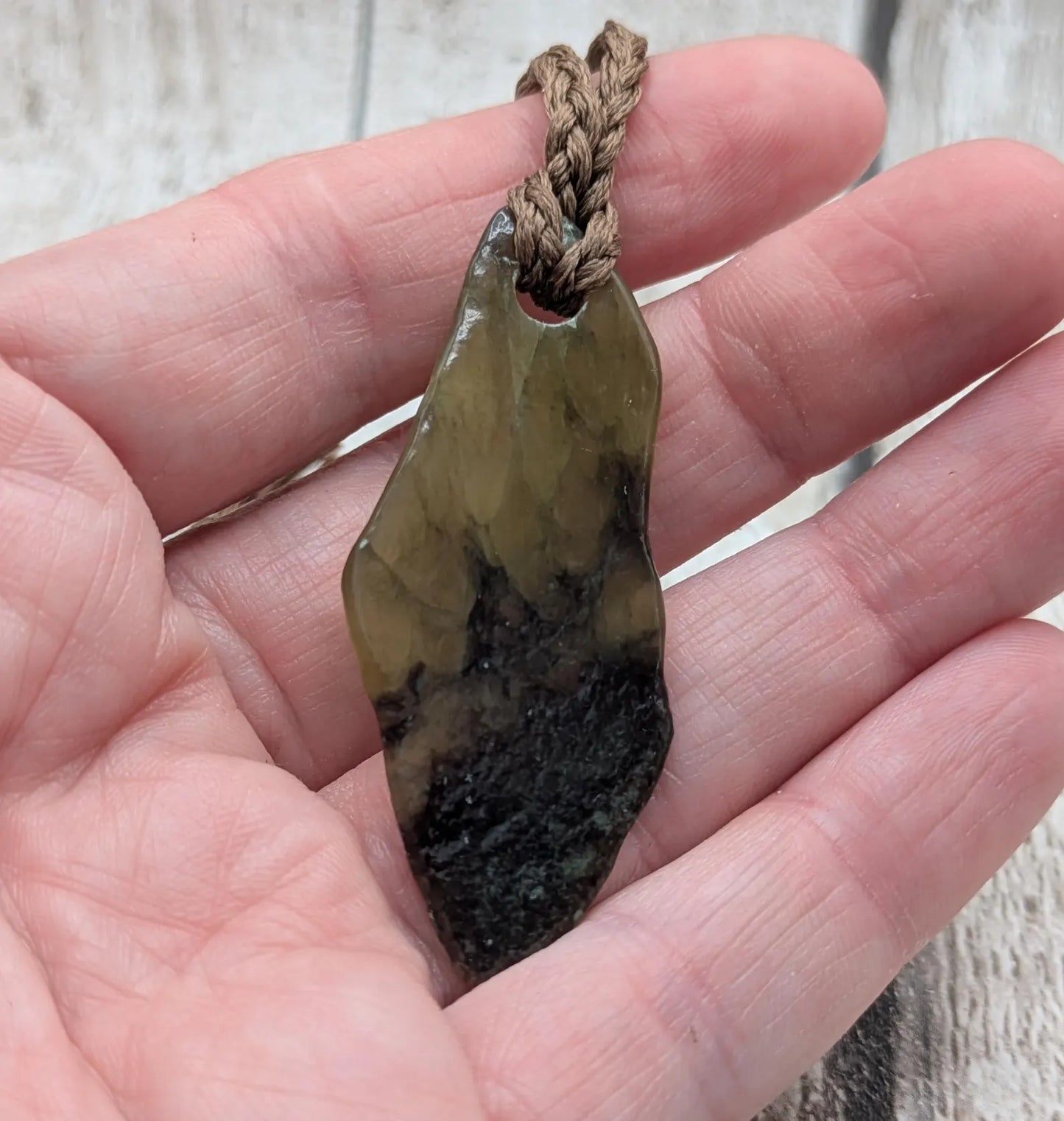 Tumble polished New Zealand Pounamu Jade Necklace – Raw Greenstone Offcut crystal Pendant on Cord, simple spiritual jewellery.