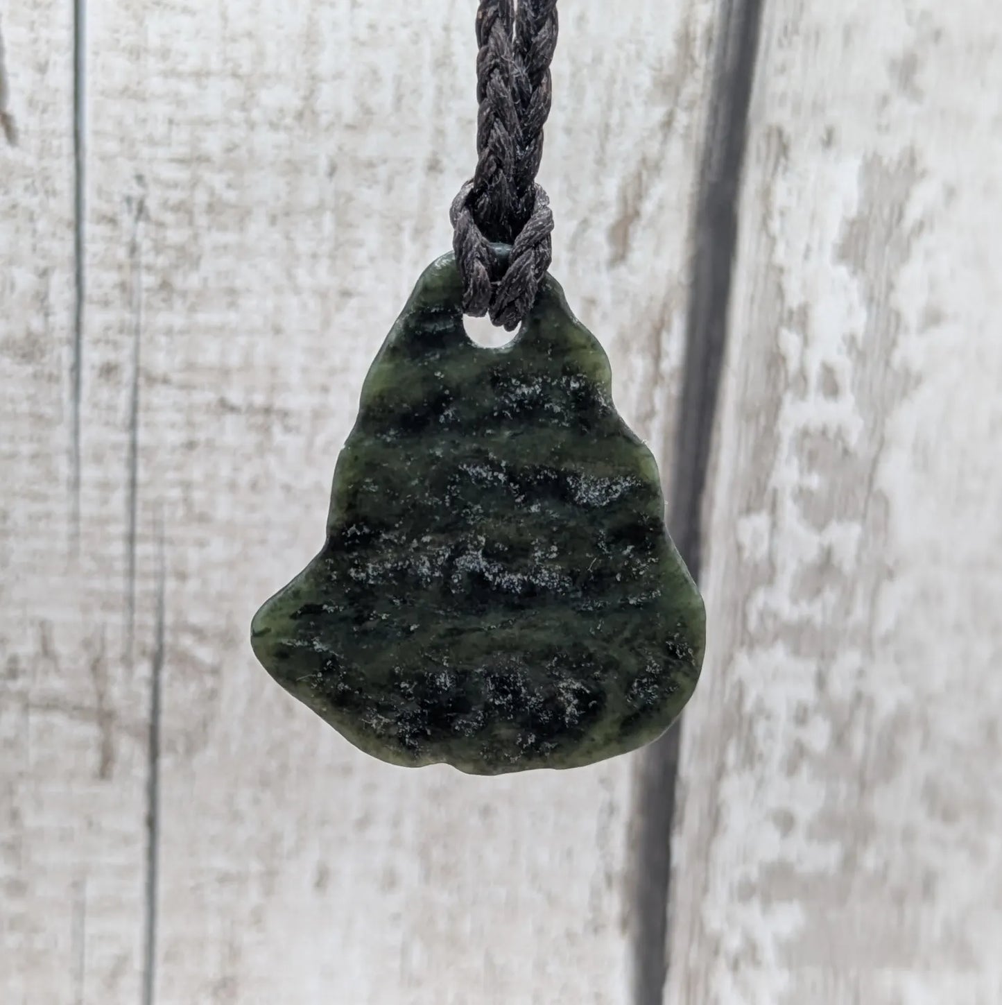 Tumble polished New Zealand Pounamu Jade Necklace – Raw Greenstone Offcut crystal Pendant on Cord, simple spiritual jewellery.
