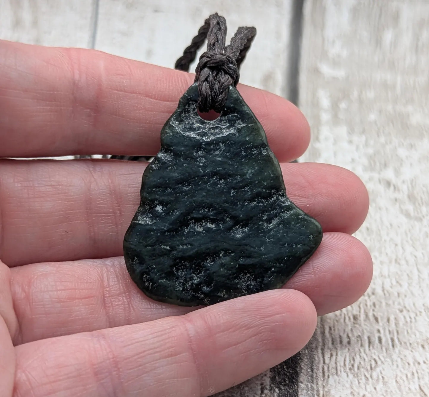 Tumble polished New Zealand Pounamu Jade Necklace – Raw Greenstone Offcut crystal Pendant on Cord, simple spiritual jewellery.