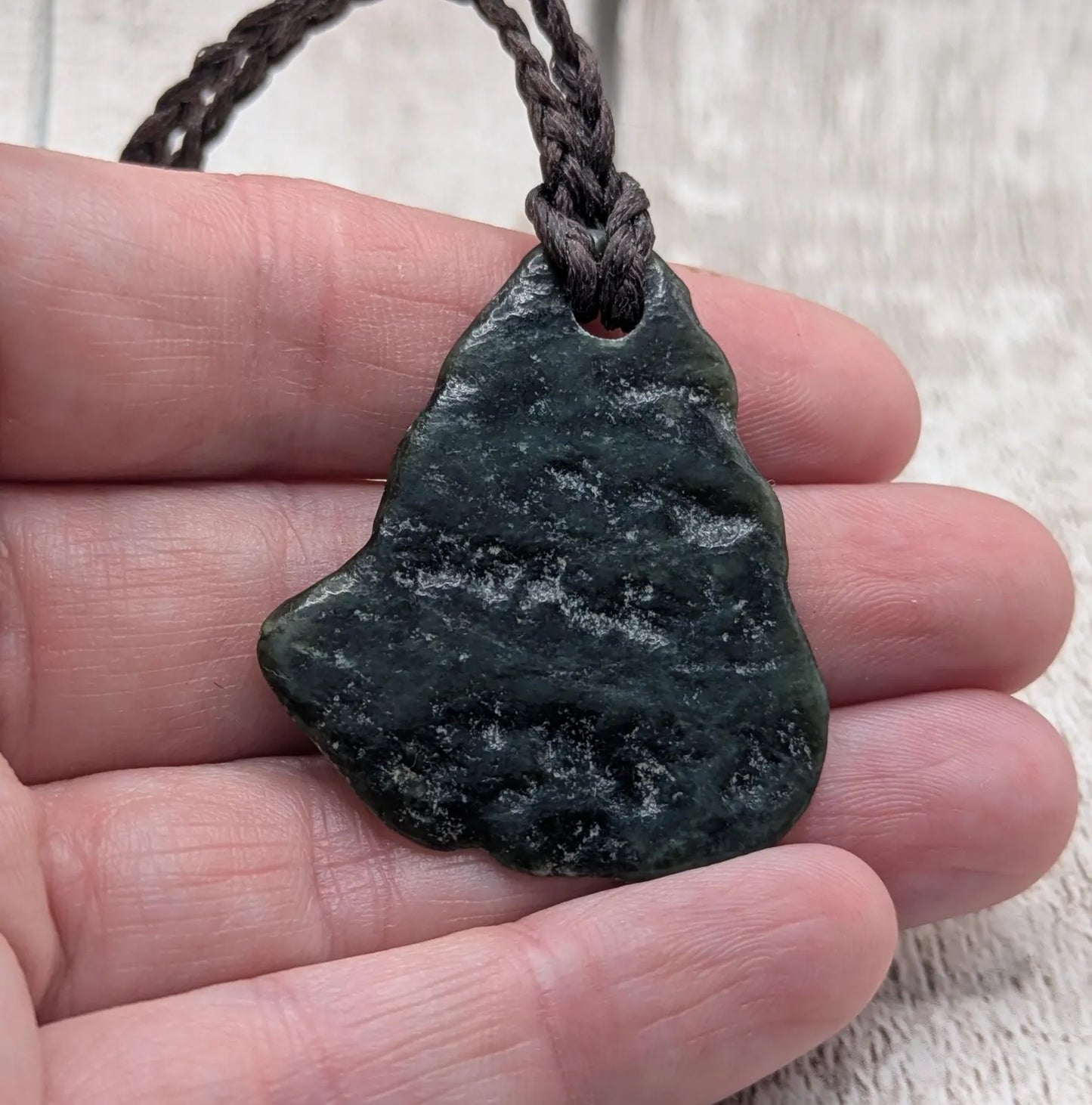 Tumble polished New Zealand Pounamu Jade Necklace – Raw Greenstone Offcut crystal Pendant on Cord, simple spiritual jewellery.