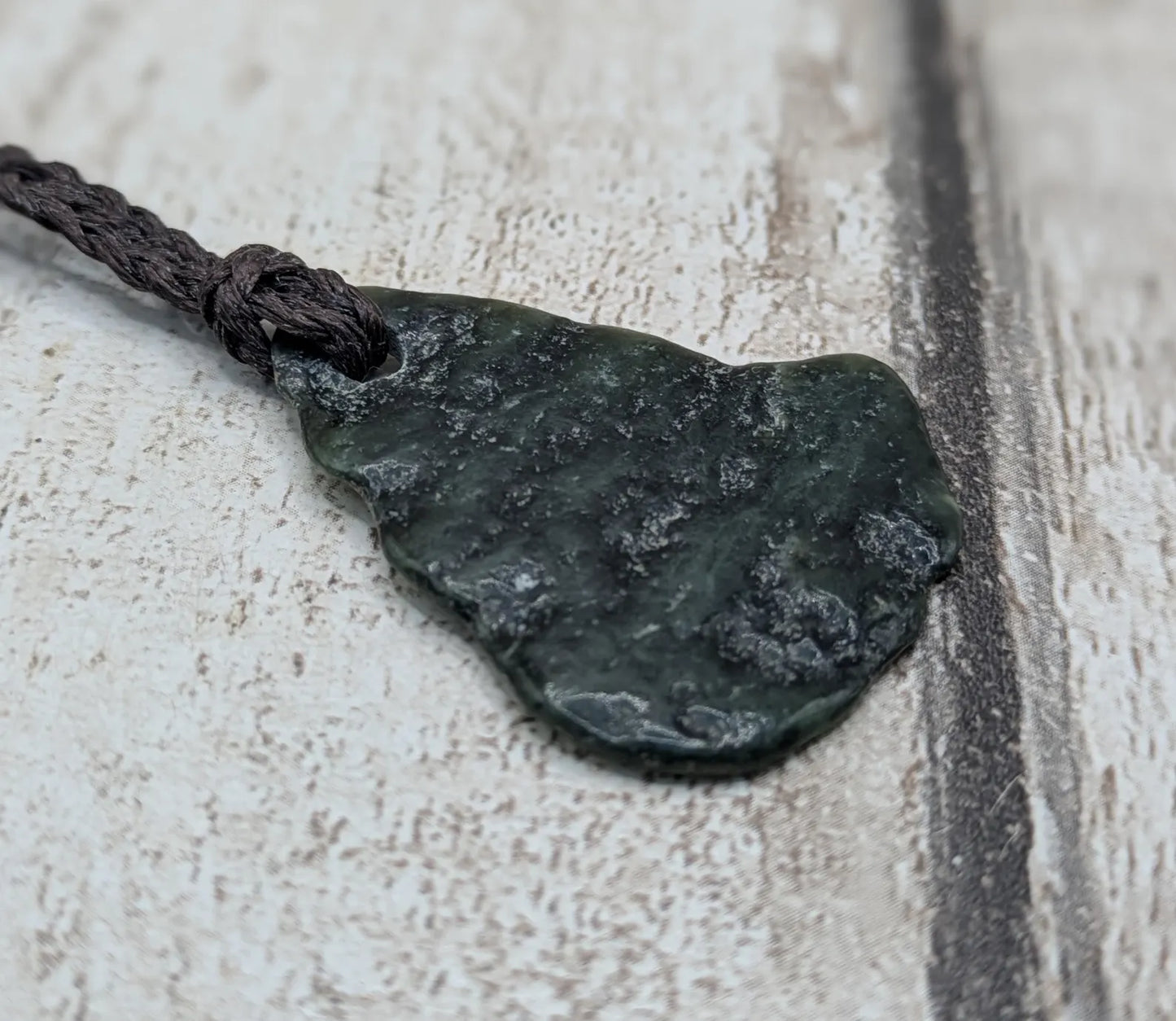 Tumble polished New Zealand Pounamu Jade Necklace – Raw Greenstone Offcut crystal Pendant on Cord, simple spiritual jewellery.