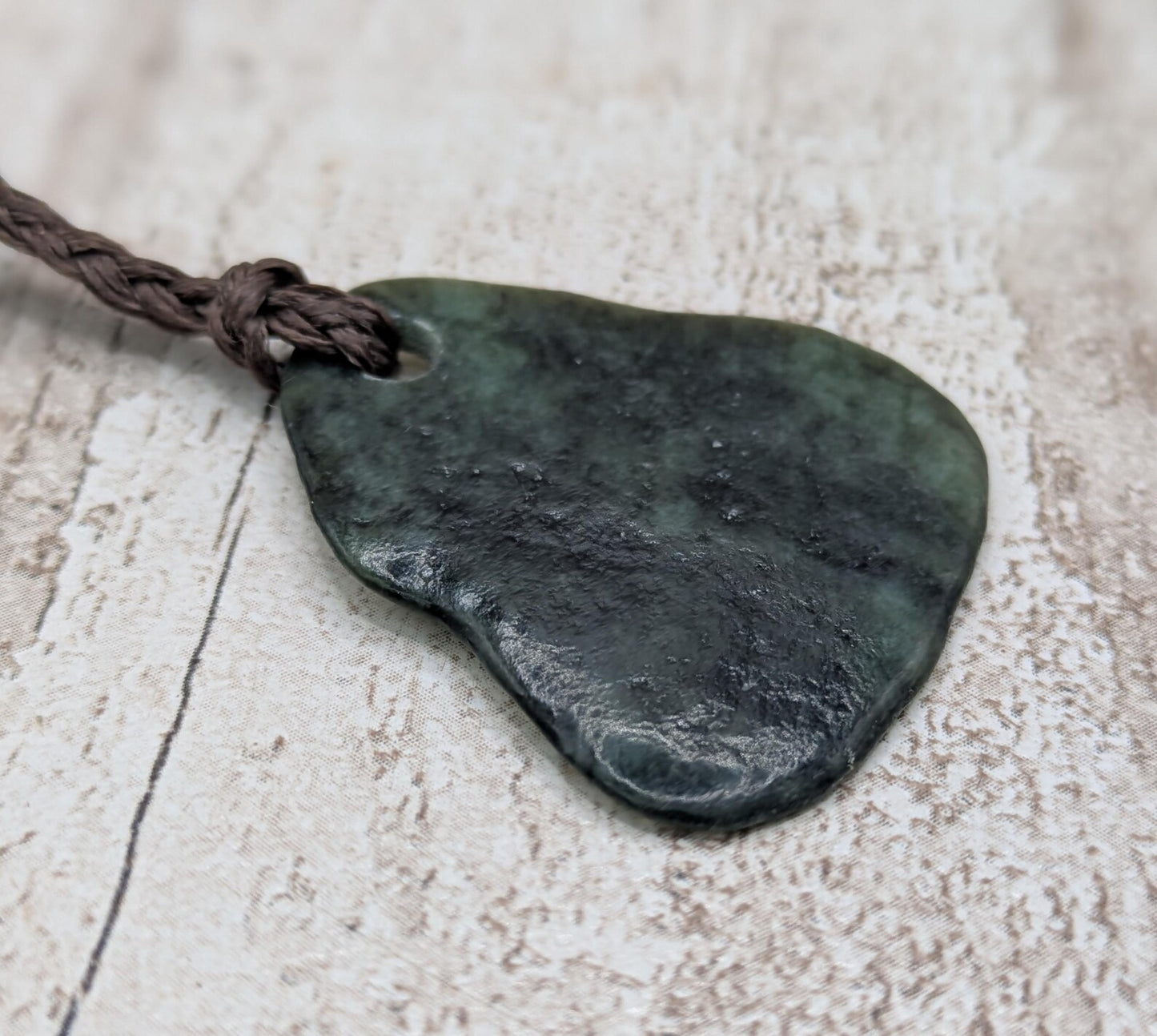 Tumble polished New Zealand Pounamu Jade Necklace – Raw Greenstone Offcut crystal Pendant on Cord, simple spiritual jewellery.