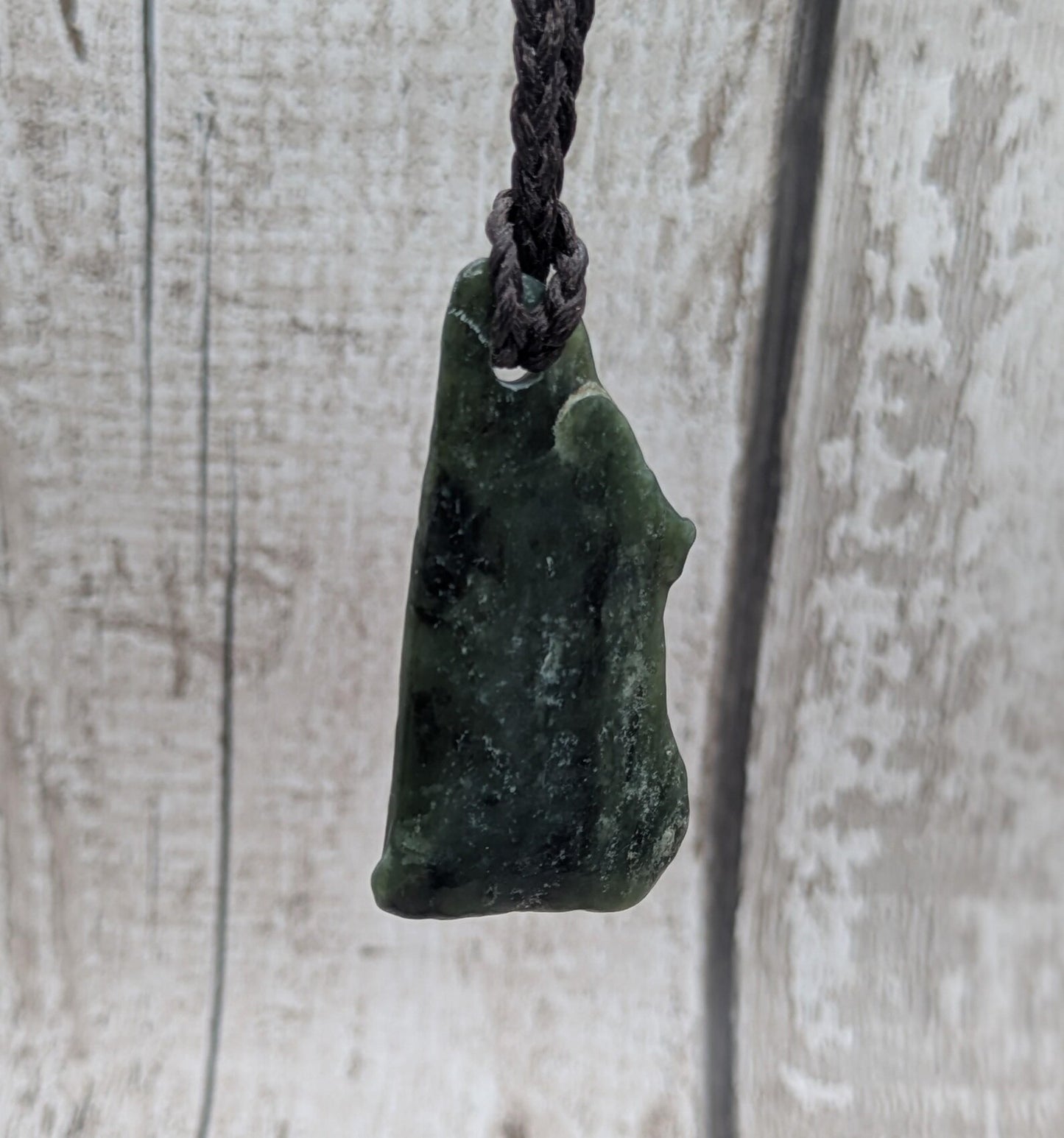 Tumble polished New Zealand Pounamu Jade Necklace – Raw Greenstone Offcut crystal Pendant on Cord, simple spiritual jewellery.