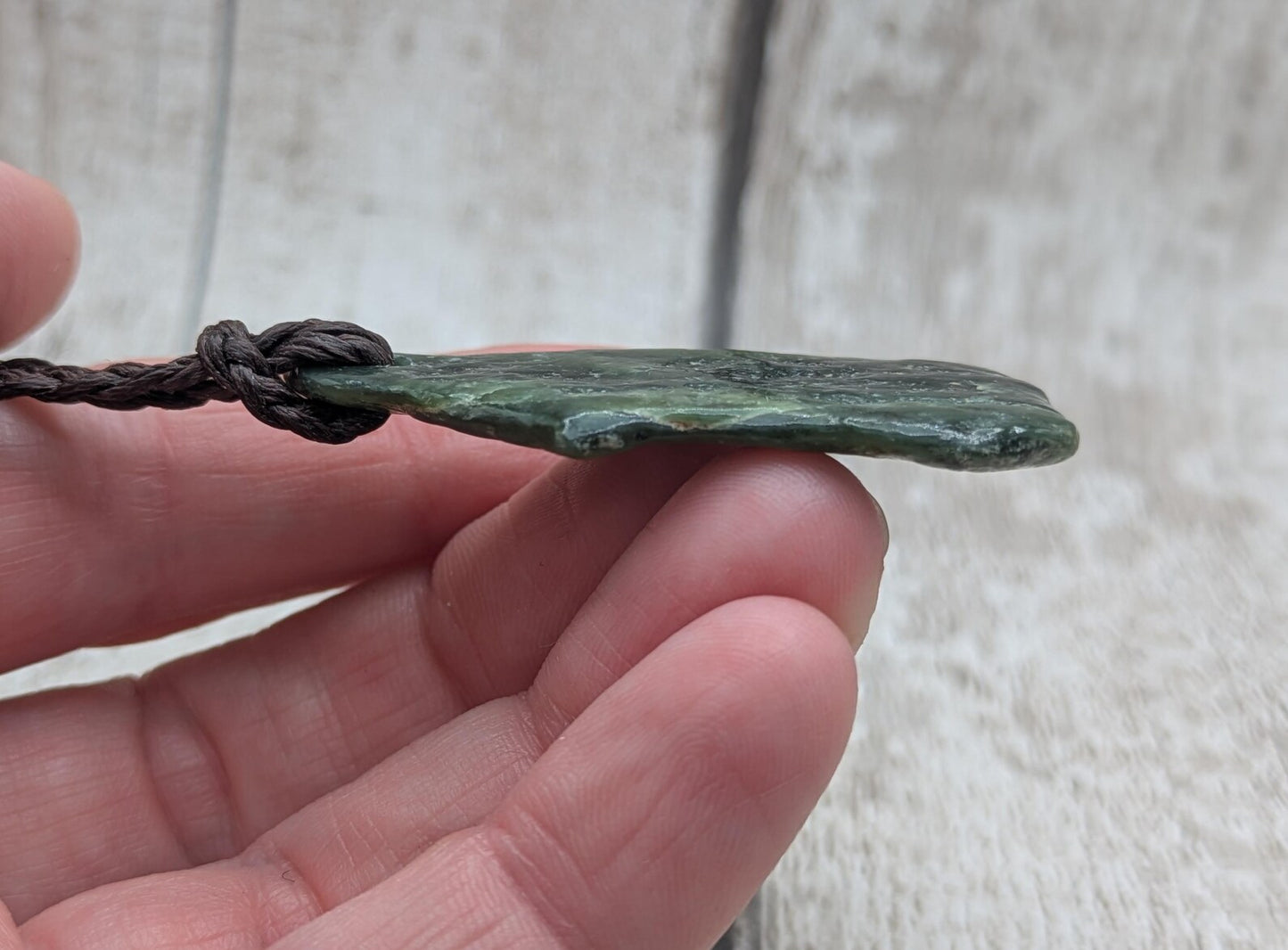 Tumble polished New Zealand Pounamu Jade Necklace – Raw Greenstone Offcut crystal Pendant on Cord, simple spiritual jewellery.