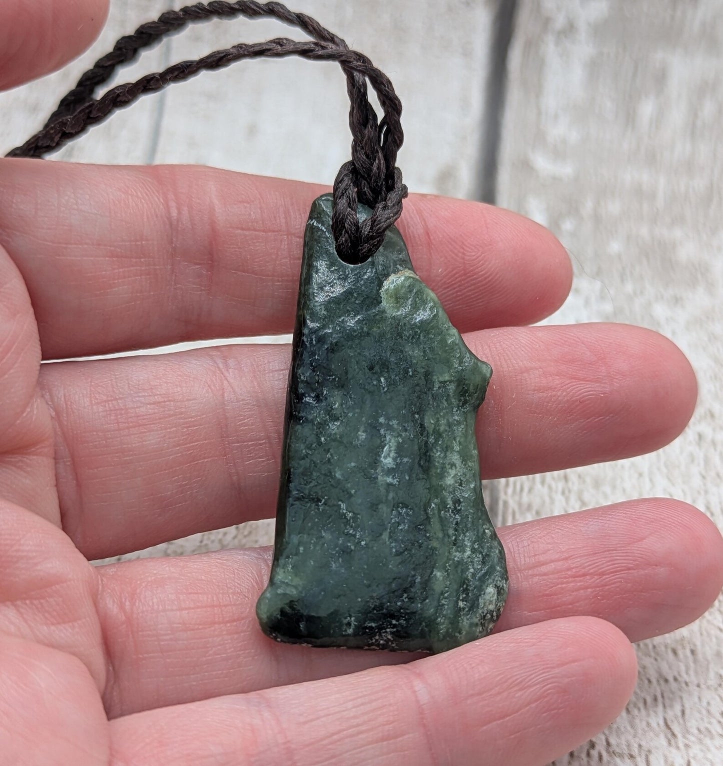 Tumble polished New Zealand Pounamu Jade Necklace – Raw Greenstone Offcut crystal Pendant on Cord, simple spiritual jewellery.