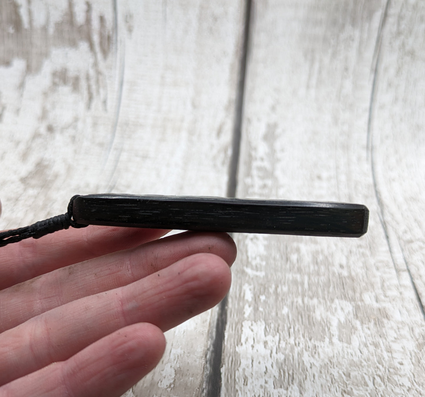 Fenland bog oak roimata pendant with NZ pounamu Greenstone.