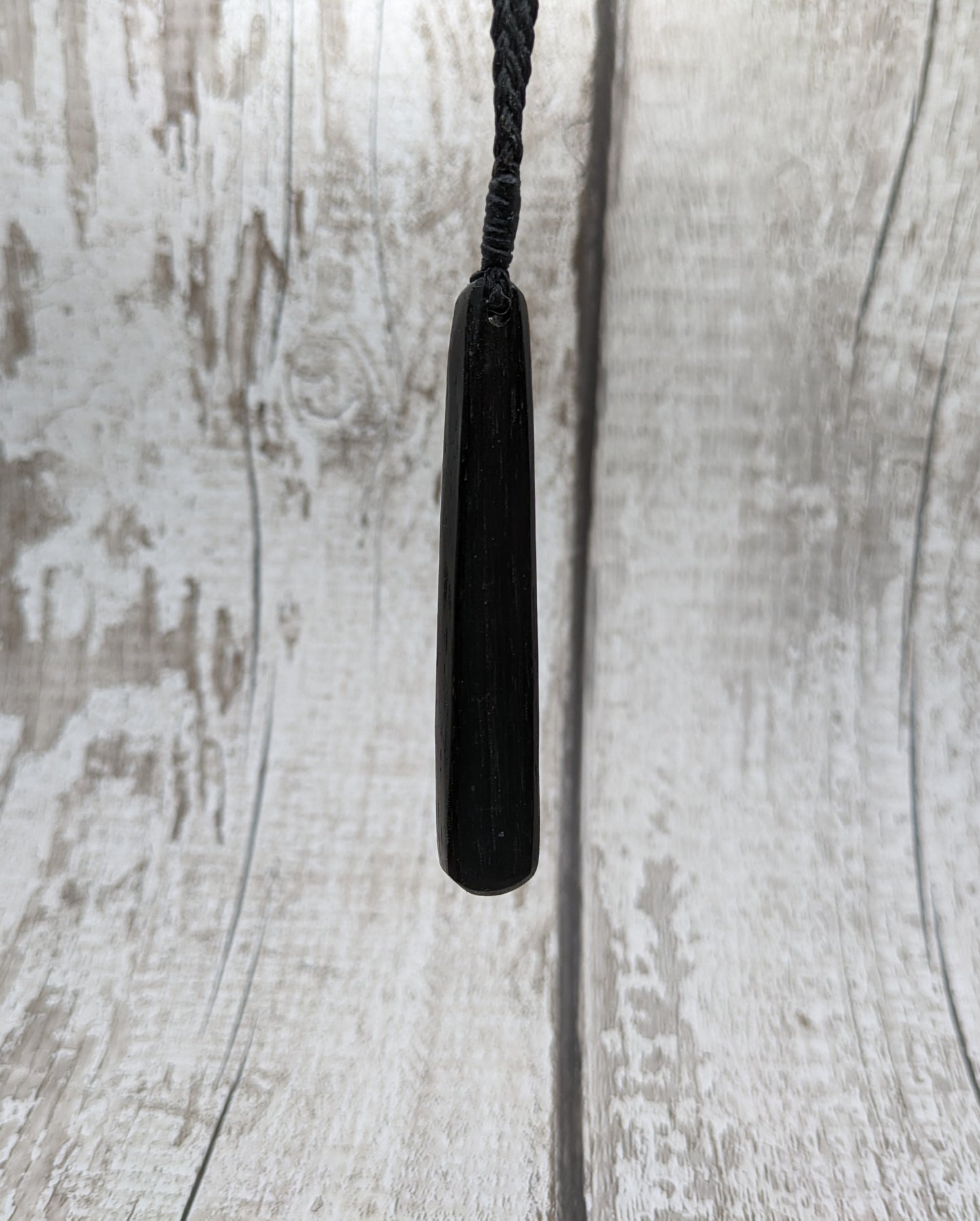 Fenland bog oak roimata pendant with NZ pounamu Greenstone.