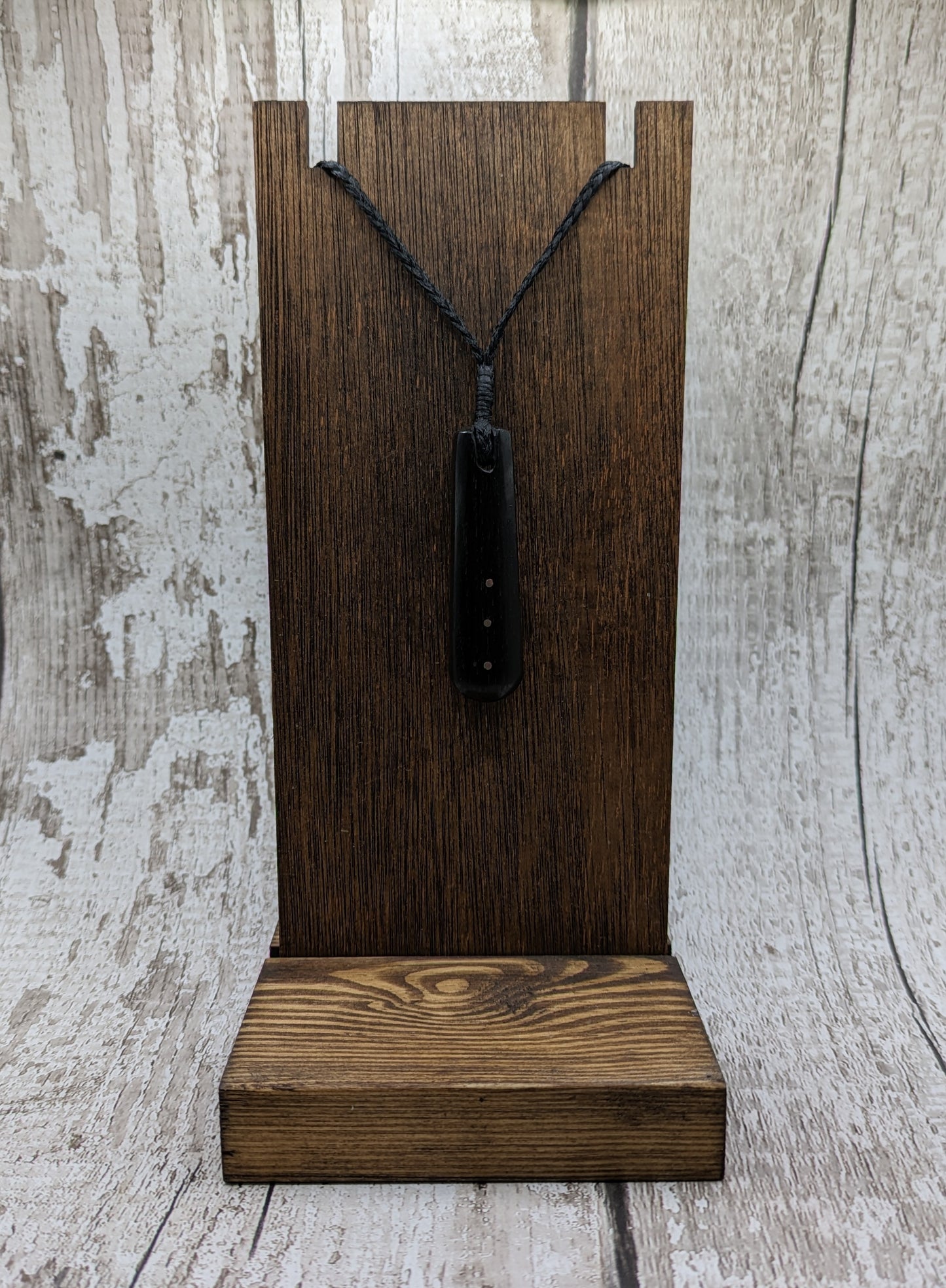 Fenland bog oak with copper pin inlay roimata pendant.