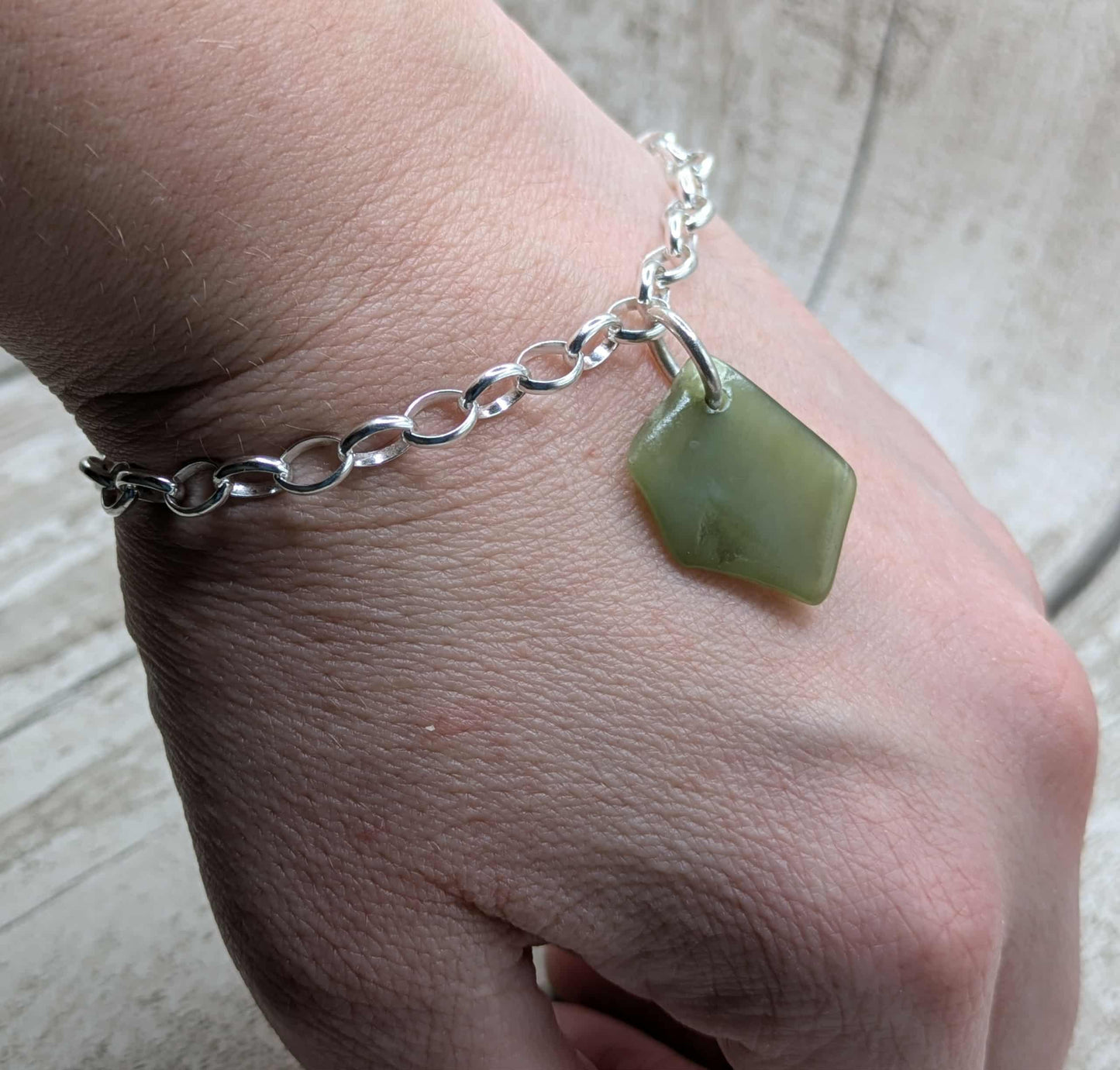 Made to order, New Zealand Pounamu jade tumbled stone on silver belcher chain.