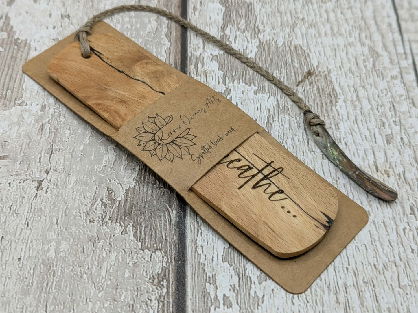Breathe wood carved and laser printed bookmark.