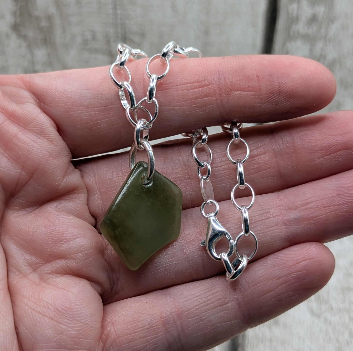 Made to order, New Zealand Pounamu jade tumbled stone on silver belcher chain.