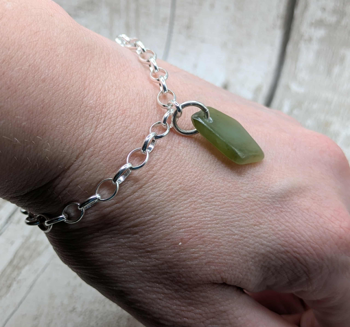 Made to order, New Zealand Pounamu jade tumbled stone on silver belcher chain.