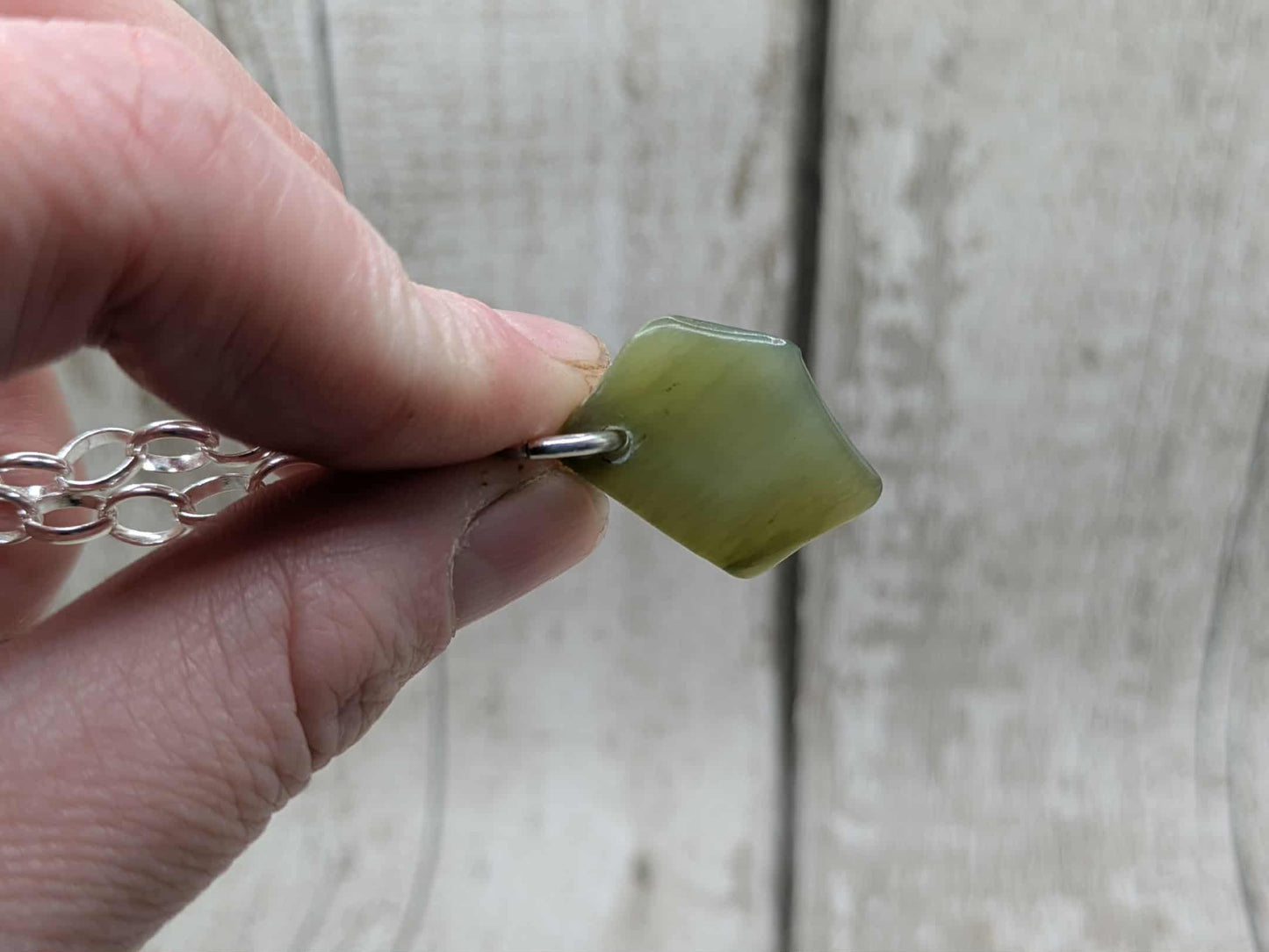 Made to order, New Zealand Pounamu jade tumbled stone on silver belcher chain.