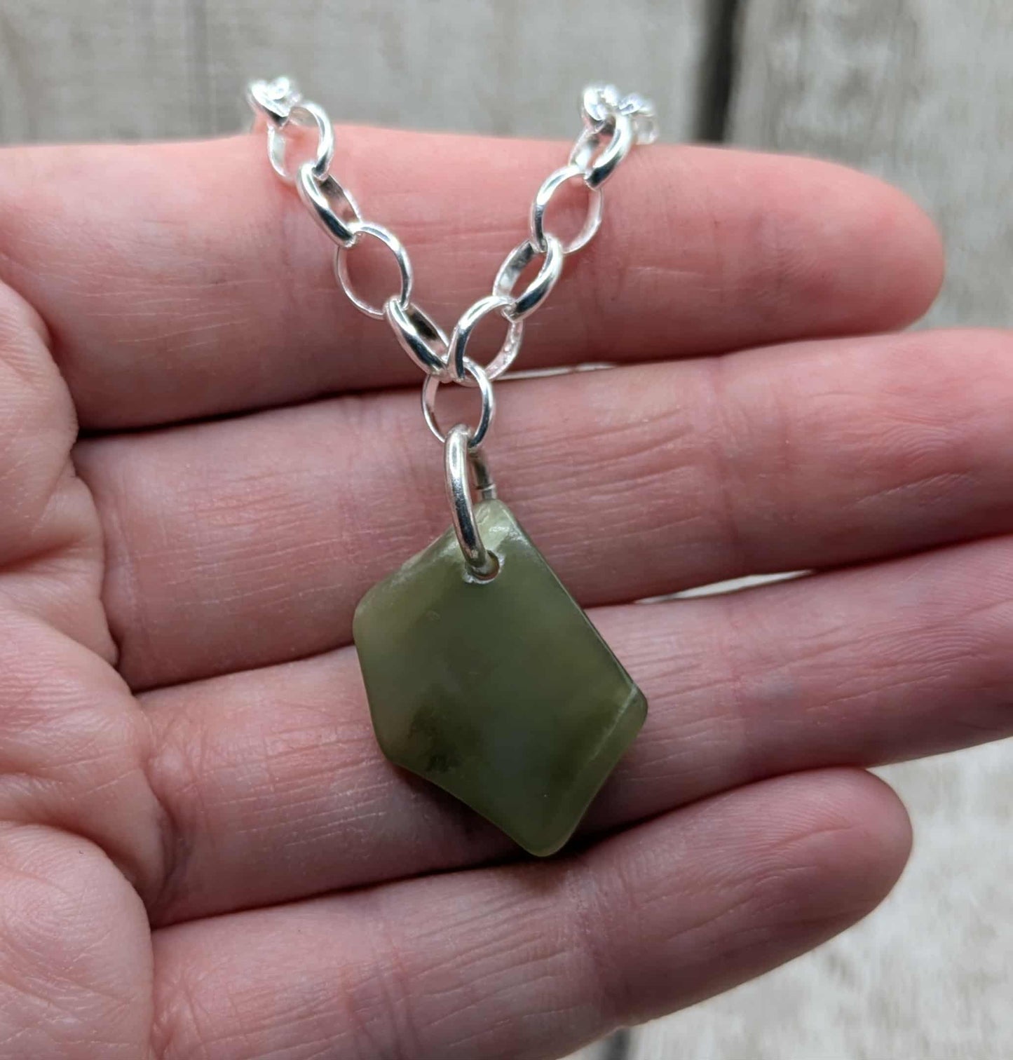 Made to order, New Zealand Pounamu jade tumbled stone on silver belcher chain.